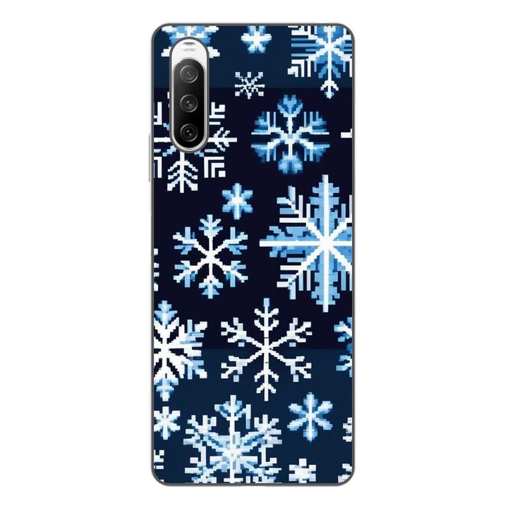 Husa compatibila cu Sony Xperia 10 III Silicon Gel Tpu Model Pixel Art Snowflakes