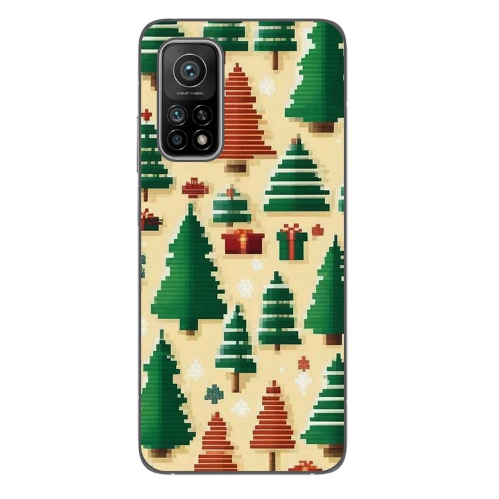 Husa compatibila cu Xiaomi Mi 10T Pro 5G Silicon Gel Tpu Model Pixel Art Christmas Tree Pattern