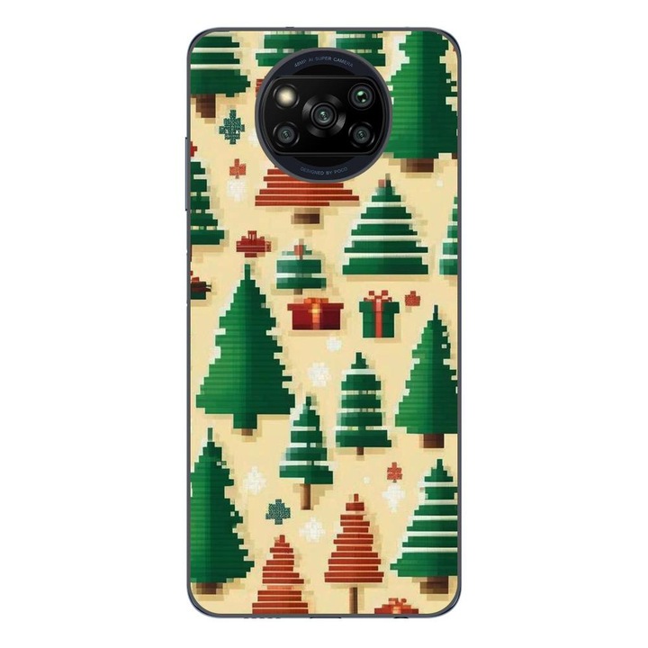 Husa compatibila cu Xiaomi Poco X3 Pro Silicon Gel Tpu Model Pixel Art Christmas Tree Pattern