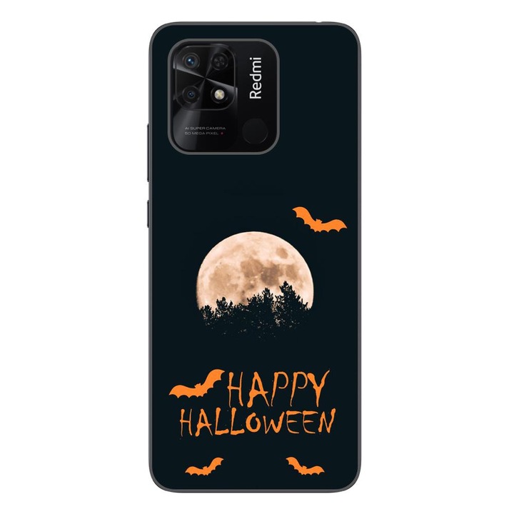 A burkolat kompatibilis a Xiaomi Redmi 10C Silicon Gel Tpu modellel Happy Halloween Full Moon