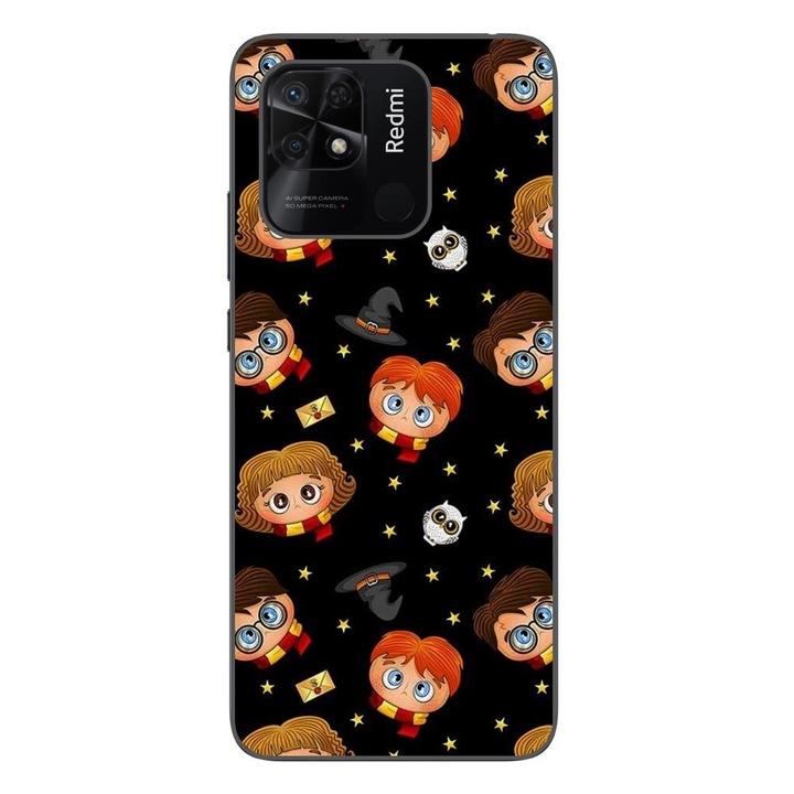 A burkolat kompatibilis a Xiaomi Redmi 10C Silicon Gel Tpu modellel Harry Potter Pattern Black
