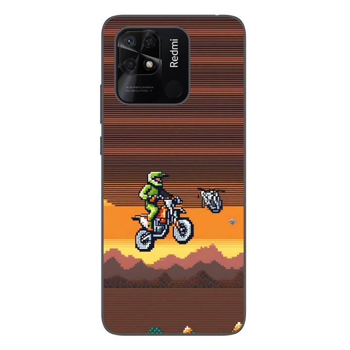 Кейс съвместим с Xiaomi Redmi 10C Silicon Gel Tpu Модел Pixel Art Motorcross