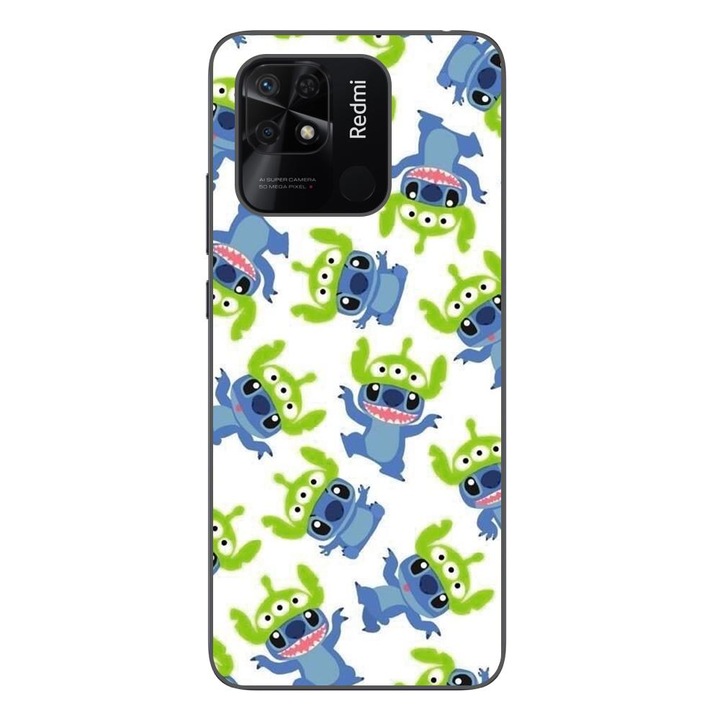 A tok kompatibilis a Xiaomi Redmi 10C Silicon Gel Tpu Model Stitch Pattern with Green Alien-nel