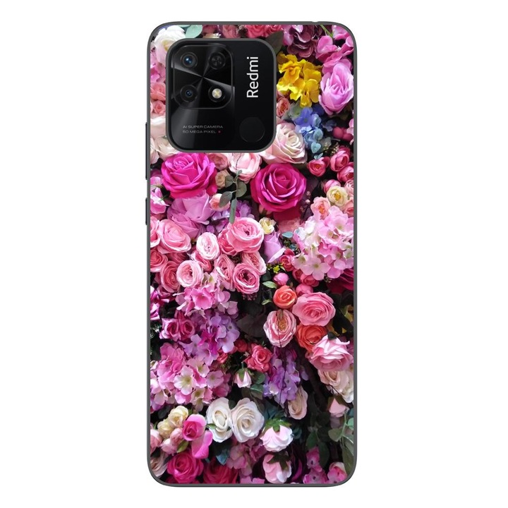 A tok kompatibilis a Xiaomi Redmi 10C Silicon Gel Tpu Model Pink Roses modellel