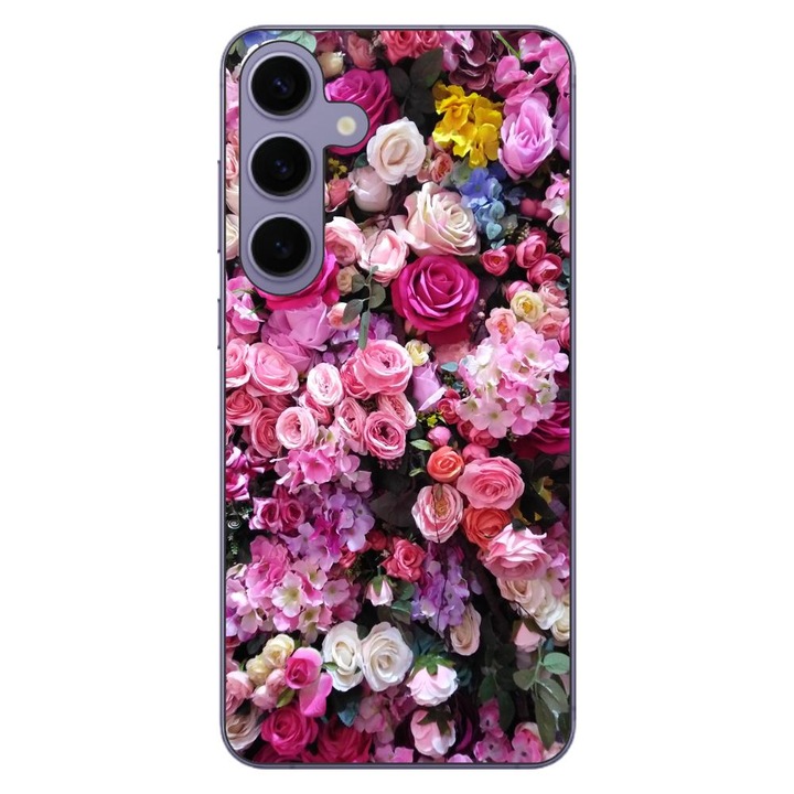 Husa compatibila cu Samsung Galaxy S24 Plus Silicon Gel Tpu Model Trandafiri Roz