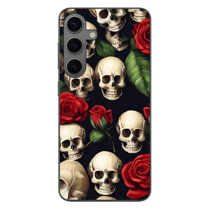 Калъф, съвместим с Samsung Galaxy S24 FE Silicon Gel Tpu Модел Skulls and Roses