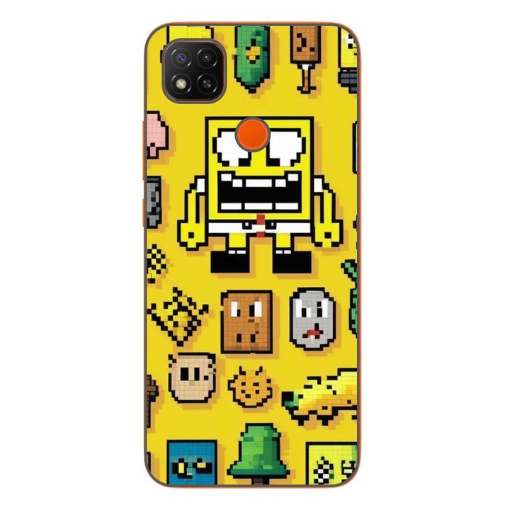 Husa compatibila cu Xiaomi Redmi 9C, 9C NFC Silicon Gel Tpu Model Pixel Art Spongebob