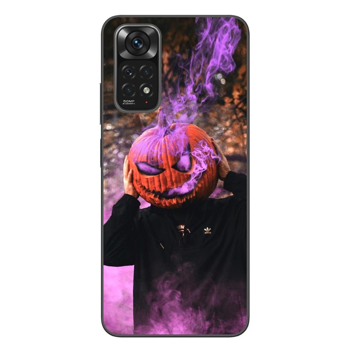 Husa compatibila cu Xiaomi Redmi Note 11 Silicon Gel Tpu Model Halloween Cap Dovleac cu Fum