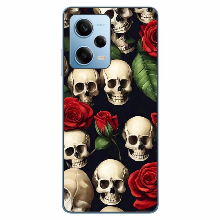 Husa compatibila cu Xiaomi Redmi Note 12 Pro 5G Silicon Gel Tpu Model Skulls and Roses