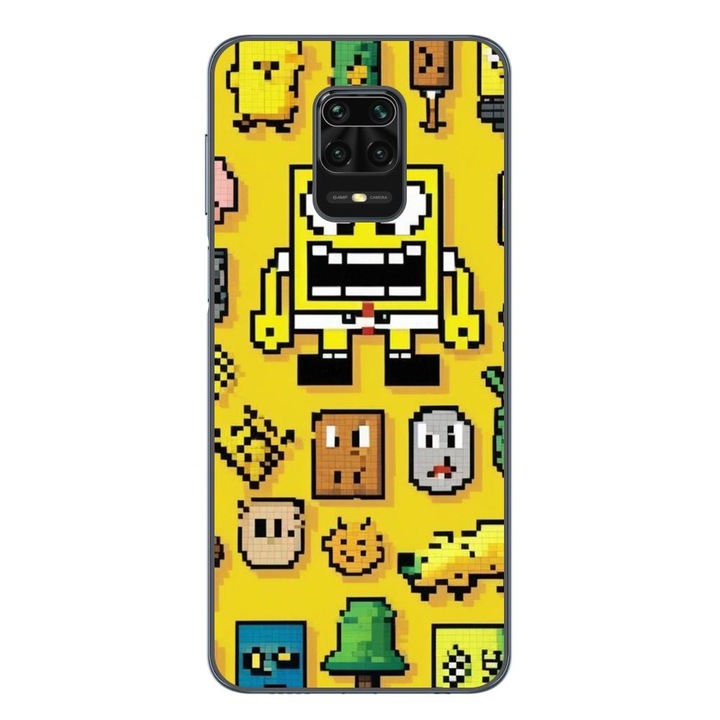 Husa compatibila cu Xiaomi Redmi Note 9 Pro Silicon Gel Tpu Model Pixel Art Spongebob