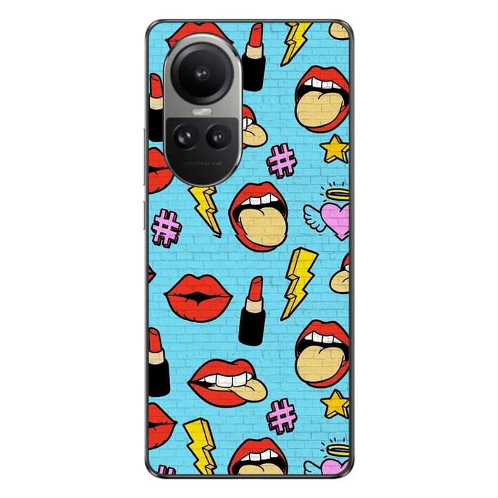 Калъф, съвместим с Oppo Reno10 5G Silicon Gel Tpu Model Pop Art Lips