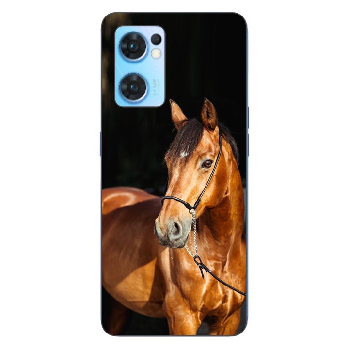 Калъф, съвместим с Oppo Reno7 5G Silicon Gel Tpu Horse Model на черен фон