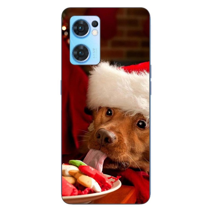 Калъф, съвместим с модел Oppo Reno7 5G Silicon Gel Tpu Christmas Dog Eating Cookies