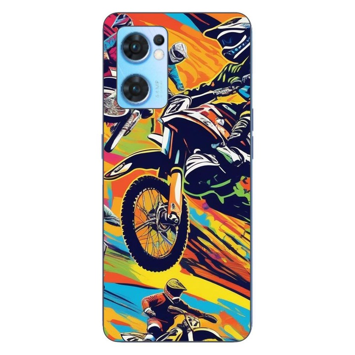 Калъф, съвместим с Oppo Reno7 5G Silicon Gel Tpu Модел Motocross Pop Art