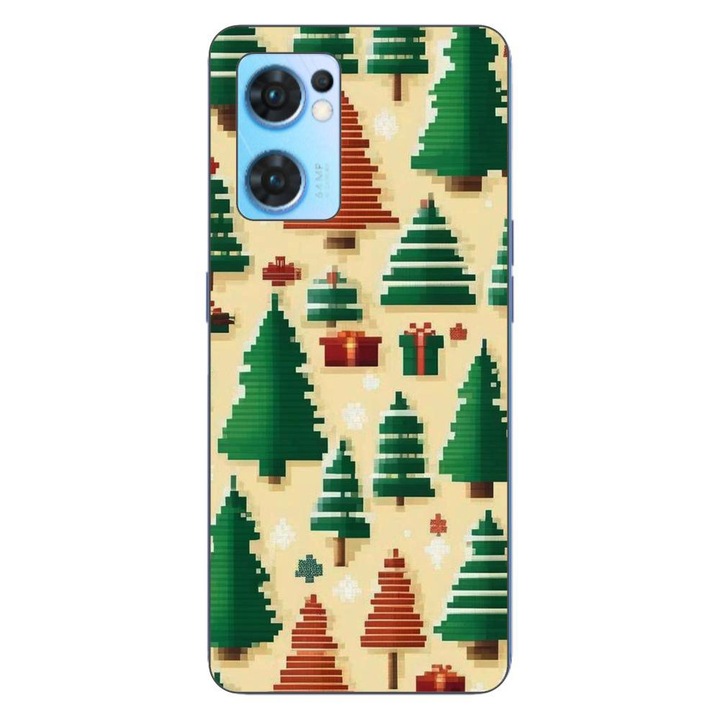 Калъф, съвместим с модел Oppo Reno7 5G Silicon Gel Tpu Pixel Art Christmas Tree Pattern