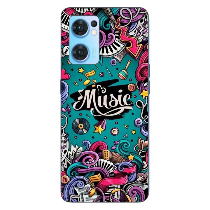 Калъф, съвместим с модел Oppo Reno7 5G Silicon Gel Tpu Pop Art Music