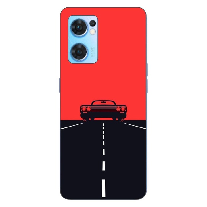 Калъф, съвместим с модел Oppo Reno7 5G Silicon Gel Tpu Red Sky Muscle Car