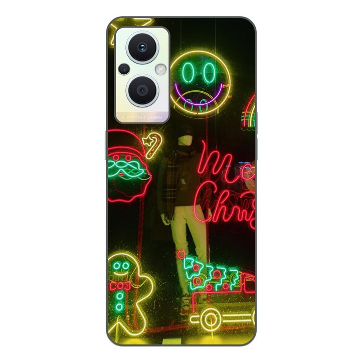Калъф, съвместим с Oppo Reno7 Lite Силиконов гел Tpu Коледен модел Витрина Неонови светлини