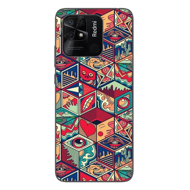 A burkolat kompatibilis a Xiaomi Redmi 10C szilikongél Tpu Pop Art geometriai modellel