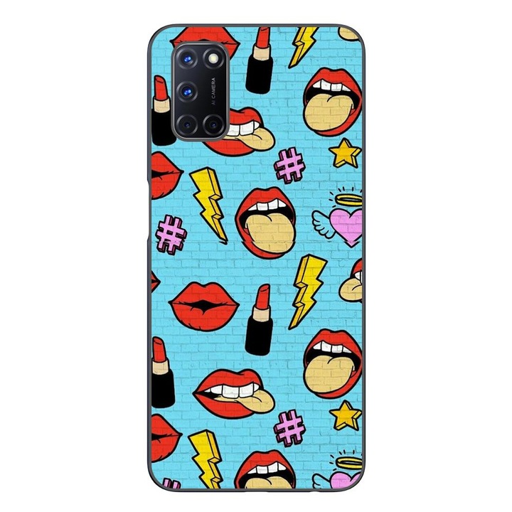 Калъф, съвместим с Oppo A72 Silicon Gel Tpu Model Pop Art Lips