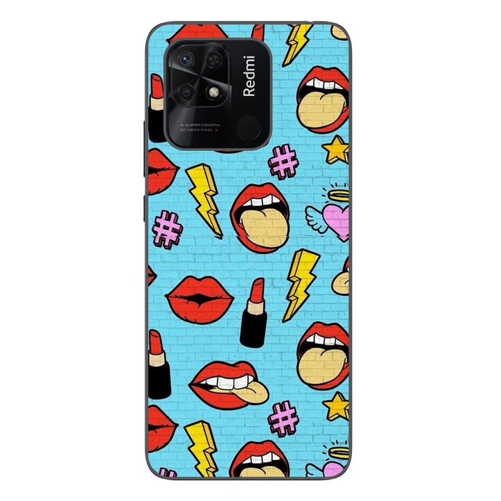 A burkolat kompatibilis a Xiaomi Redmi 10C Silicon Gel Tpu Model Pop Art Lips-szel