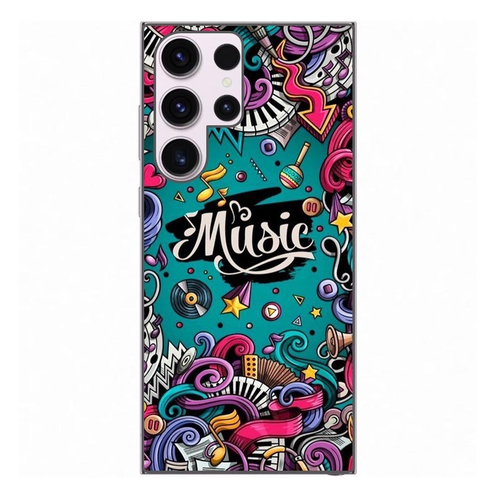 Капак, съвместим с модел Samsung Galaxy S23 Ultra Silicon Gel Tpu Pop Art Music