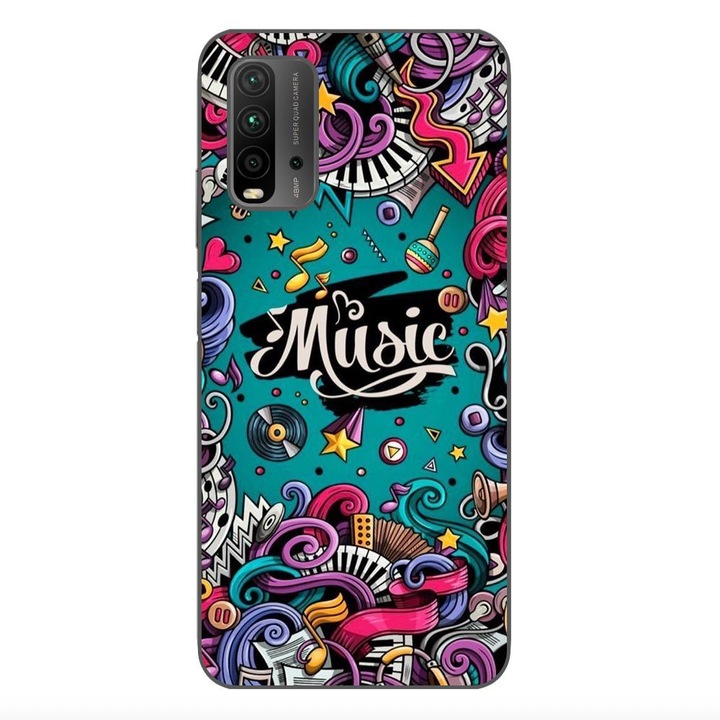 Капак, съвместим с модел Xiaomi Redmi 9T Silicon Gel Tpu Pop Art Music