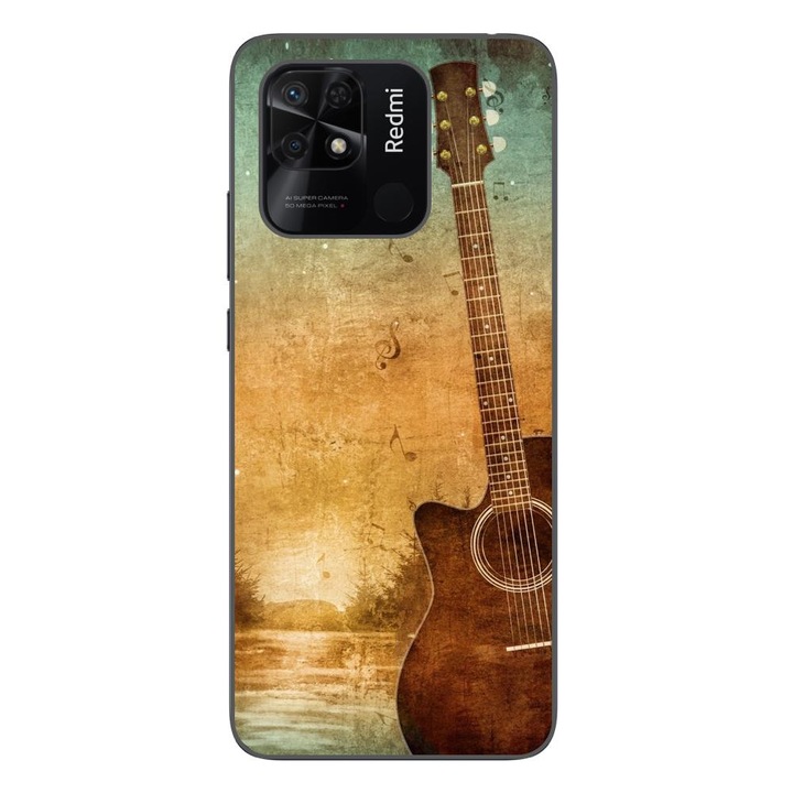 A tok kompatibilis a Xiaomi Redmi 10C Silicon Gel Tpu Vintage Guitar modellel