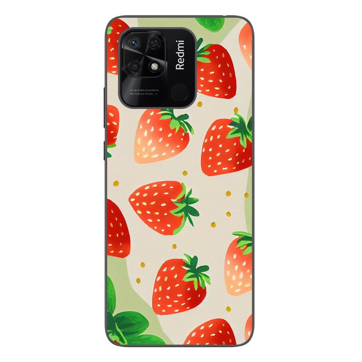 A tok kompatibilis a Xiaomi Redmi 10C Silicon Gel Tpu Model Strawberry Pattern modellel