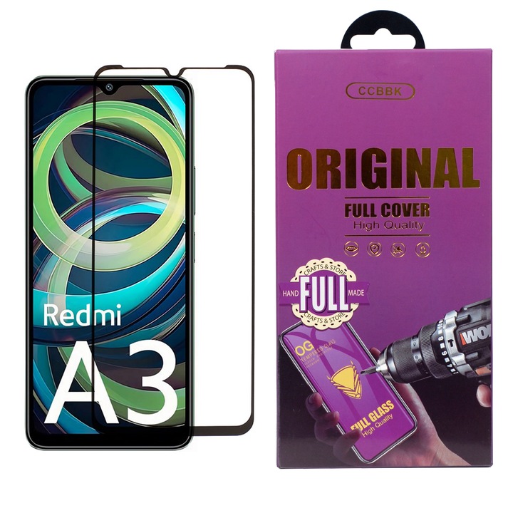 Стъклен Протектор OG за Xiaomi Redmi A3, Черен/Прозрачен
