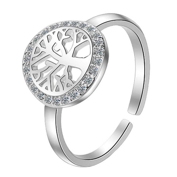 Inel Lucky Tree, 5A Zircon, Aur alb 18k, Dimensiune reglabila