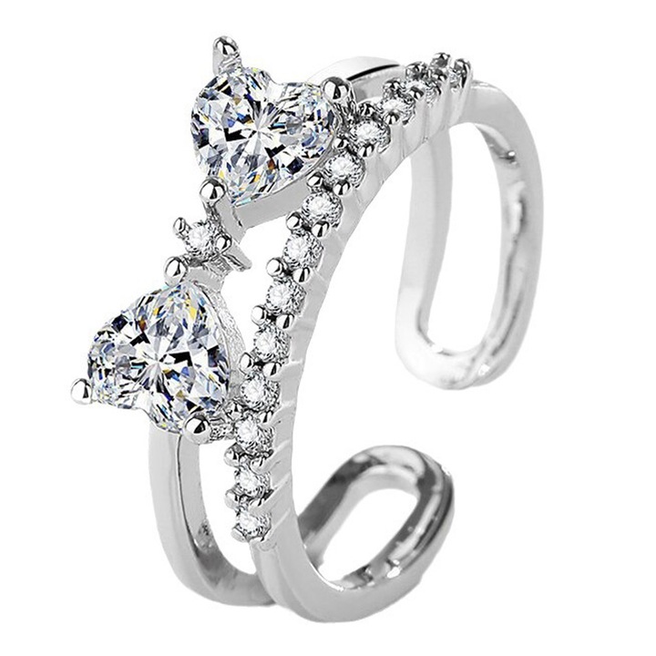 Inel fluture dublu strat, zircon, aur alb 18k, dimensiune reglabila