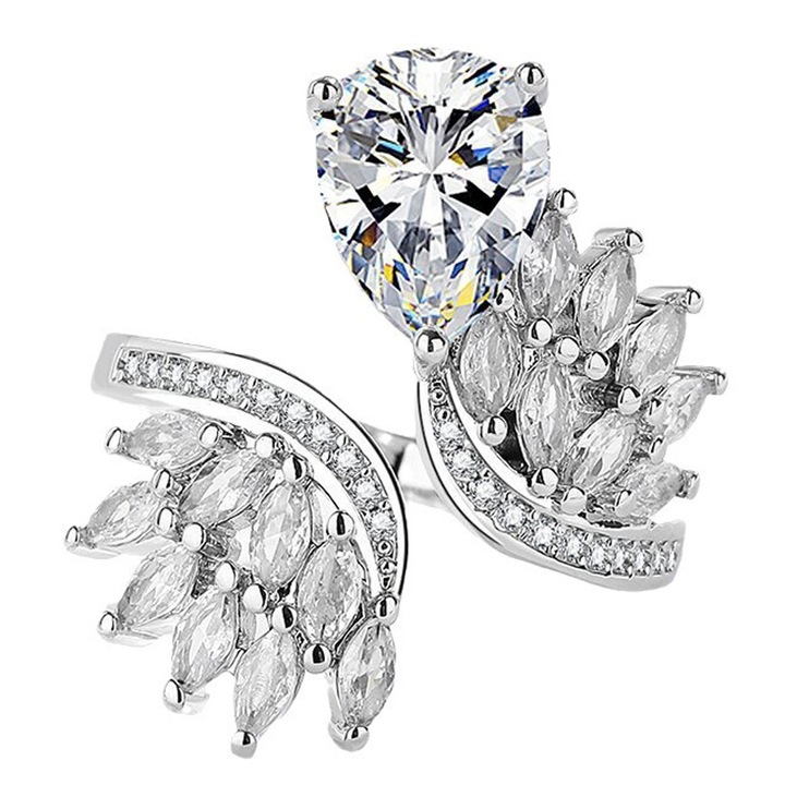 Inel extraterestru de lux, zircon, aur alb 18k, dimensiune reglabila