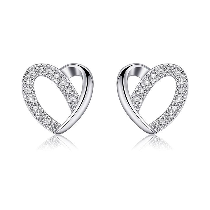 925 ezüst fülbevaló, cirkónia, szív alakú, női viselet, ezüst szín