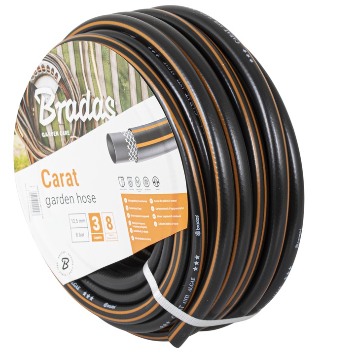 Градински маркуч Bradas Carat WFC1/230 1/2, PVC, ултраздрав, 30 м, Черен/Оранжев