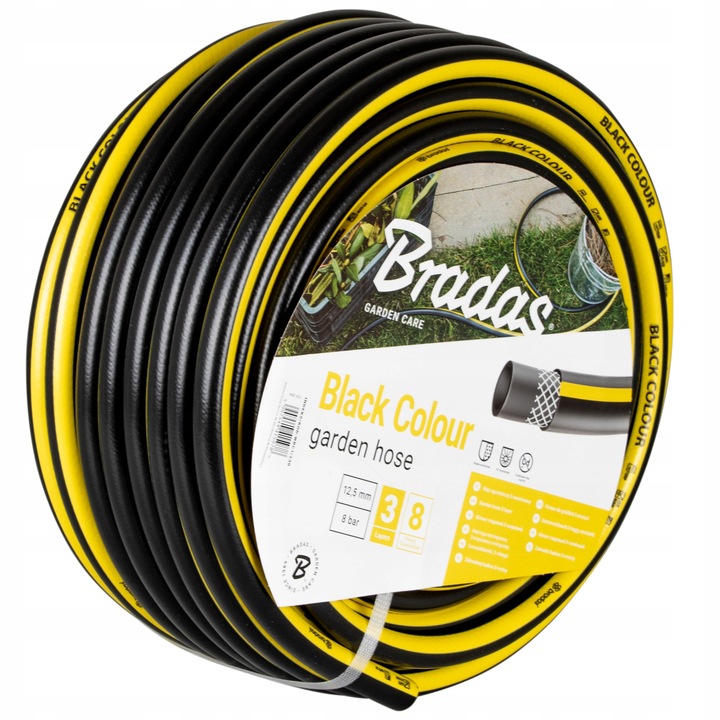 Furtun de gradina Bradas Black Colour WBC1/250 1/2, PVC, ultra-puternic, 50 m, Negru/Galben