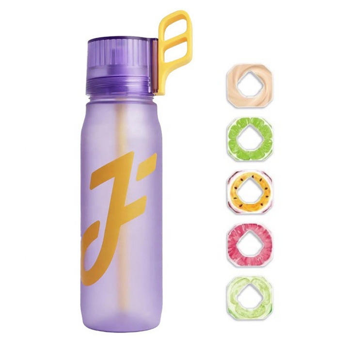 Szett Vizes palack levegővel 5 ízzel, BOMSTOM, Tritan, 650 ml, Többszínű