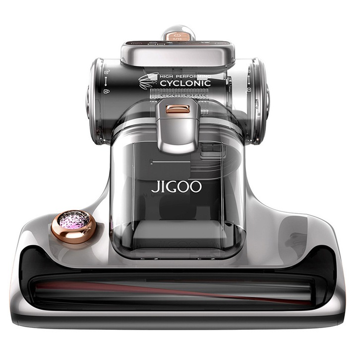 JIGOO T600 Dual-Cup Smart Anti-Mite Cleaner Прахосмукачка за легла, 700W 15KPa засмукване, сензор за прах и акари, UV светлина, ултразвукова технология, 99,99% премахване на акари, сива