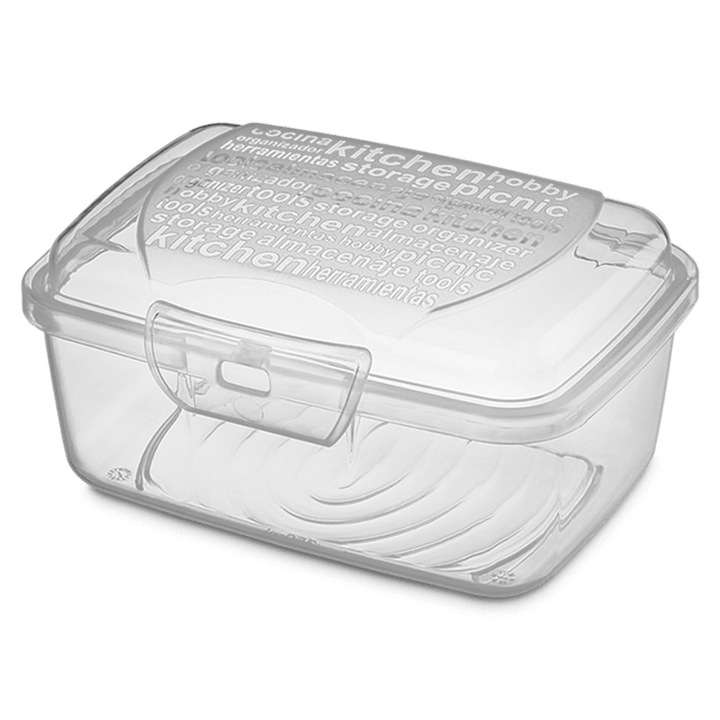 Caserola alimentara mica din plastic transparent Shopiens®, cu capac clips, 350 ml