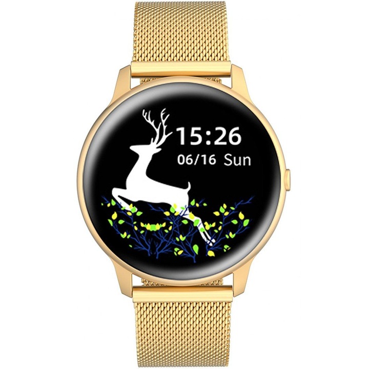 Smartwatch Gino Rossi SW015-5, Ecran Tactil 1.28", Rezistent la Apa IP68, Bratara Aurie, 45mm