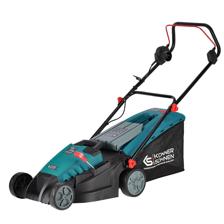 Електрическа косачка Konner&Sohnen KS 38LM-BL, Мощност 1400 W, Ширина на косене 38 см, 5 степени на косене, Височина на косене 25 - 65 мм, Торба 50 л