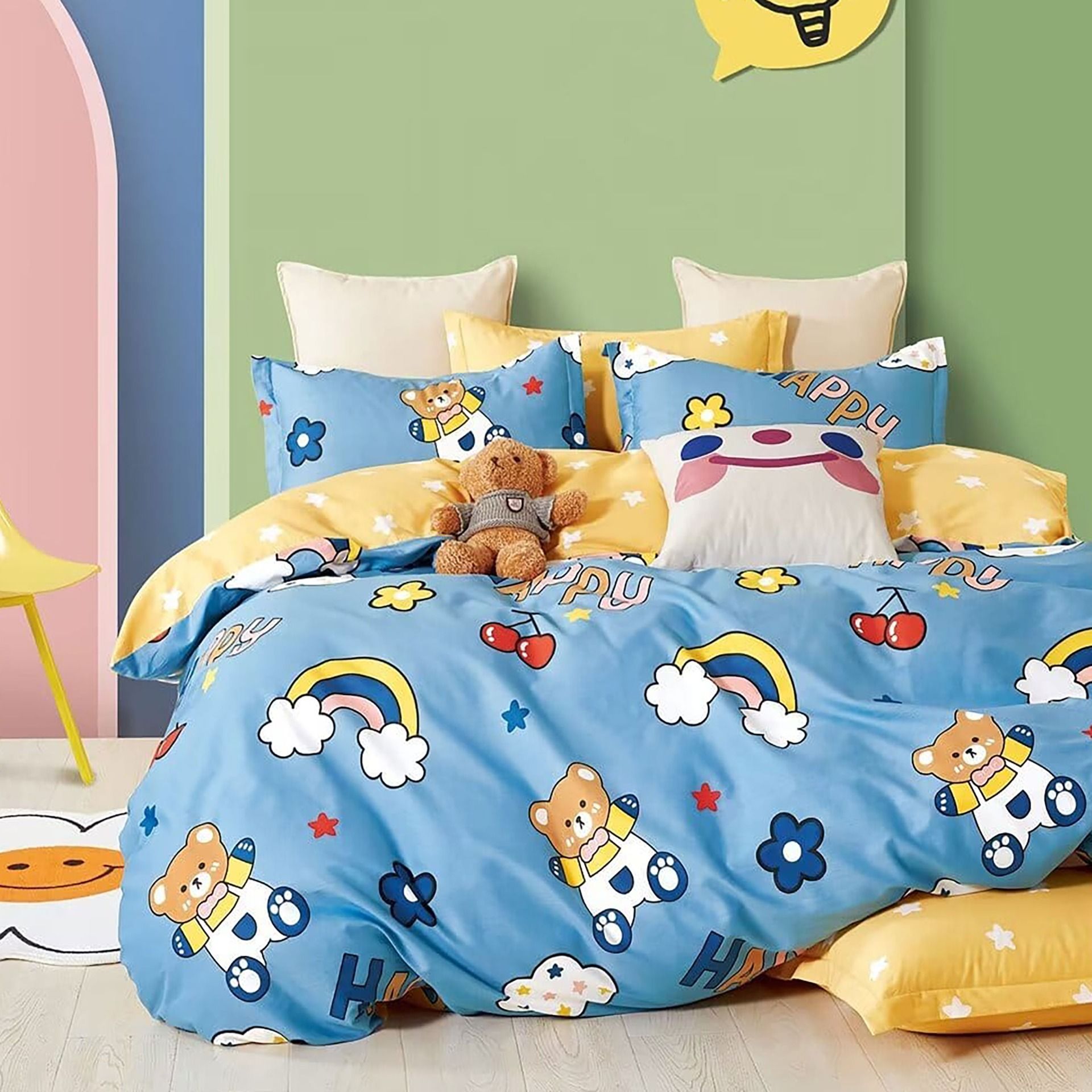 Двойно спално бельо King size 100% памук с принт Перкал 6 части чаршаф ...