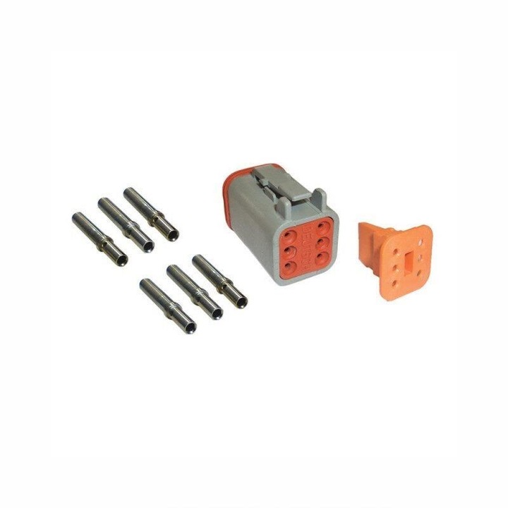 Mufa conector cu 6 pini, tata, cu pini tip mama, pentru far, tip Deutsch DT06-6S/A.07131 Wesem