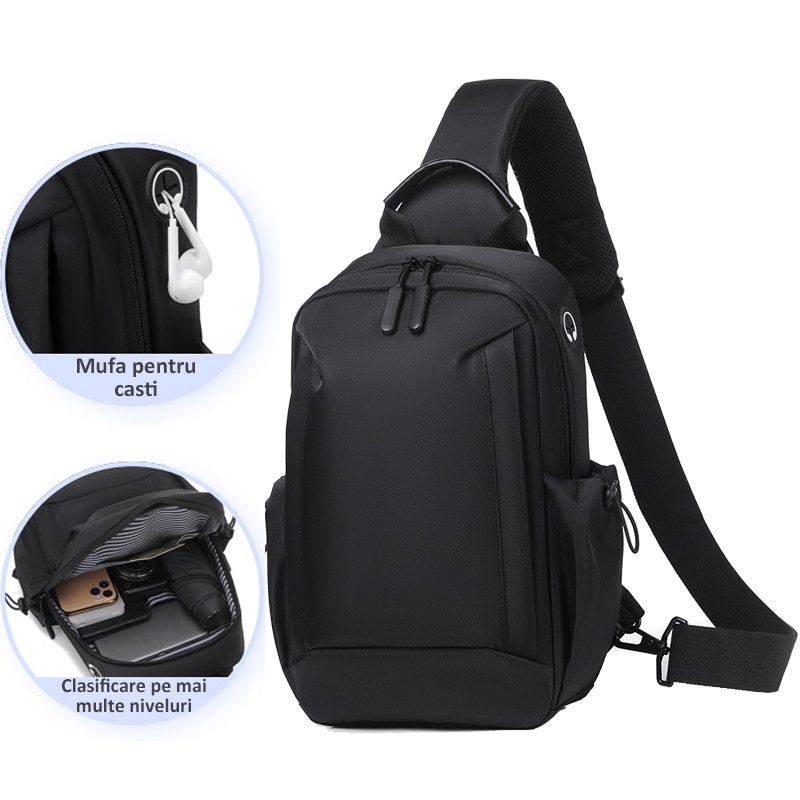 Rucsac crossbody, impermeabil, multifunctional, antifurt