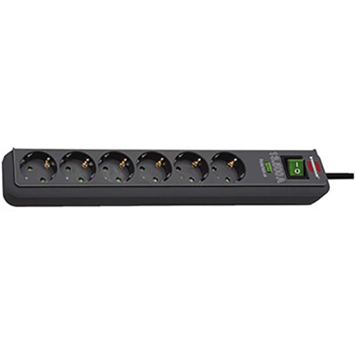 Prelungitor Brennenstuhl Eco-Line, cu intrerupator, 6 prize, protectie la supratensiune 13.500A, H05VV-F 3G1.5,1.5m, Antracit