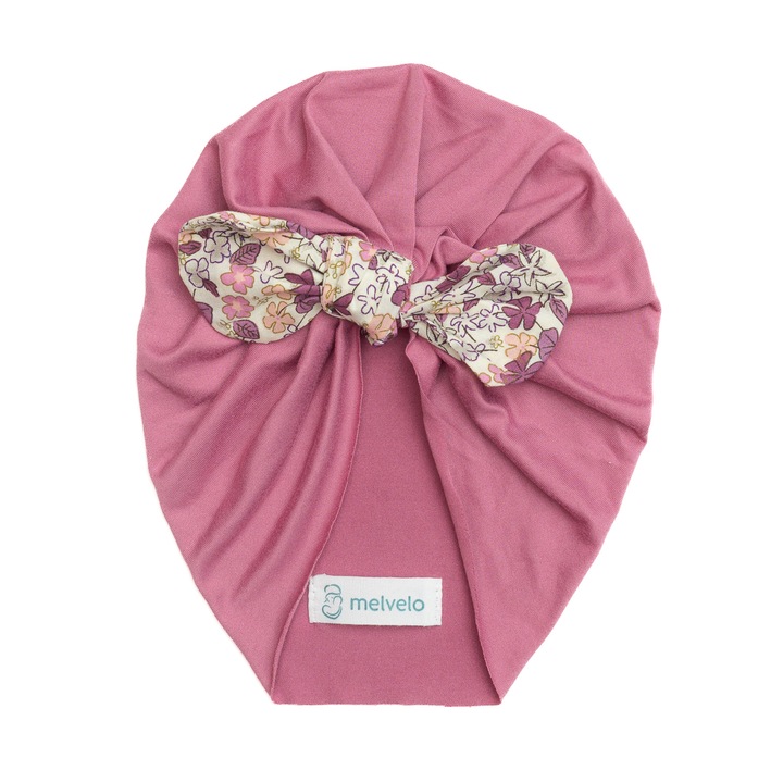 Turban bebelusi cu funda, poliester, Melvelo, Flower - Coral, 0-4 ani