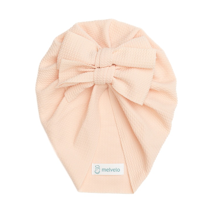 Turban bebelusi cu doua funde, bumbac, Melvelo, Rice - Pink Cream, 0-2 ani