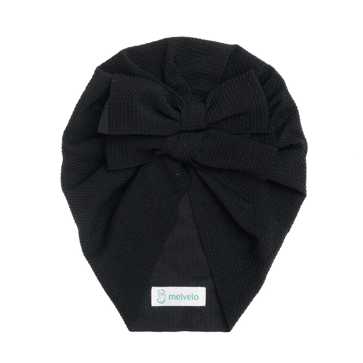 Turban bebelusi cu doua funde, bumbac, Melvelo, Rice - Black, 0-2 ani