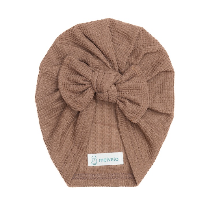 Turban bebelusi, cu funda, bumbac, Melvelo, Waffle - Brown, 0-3 ani