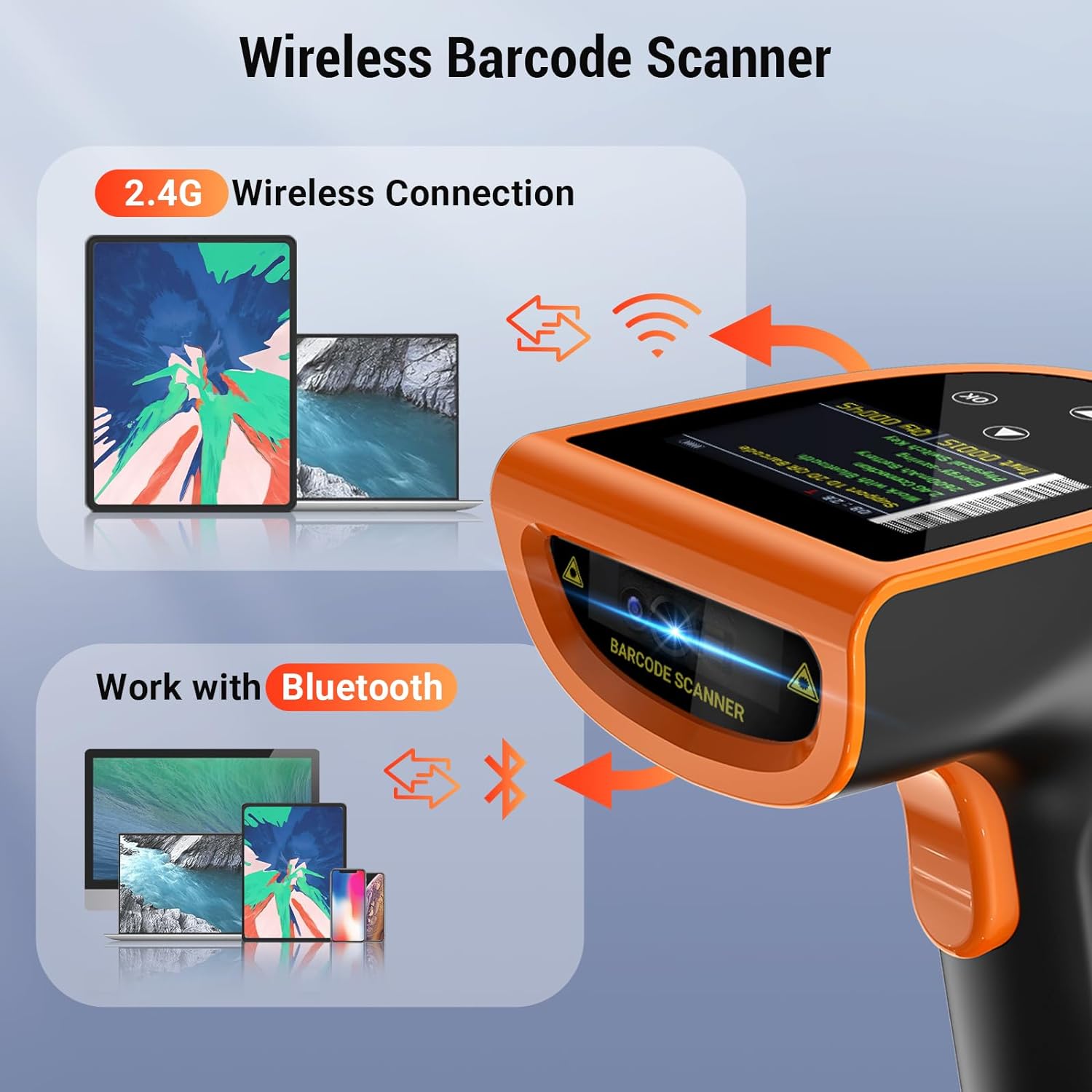 Cititor coduri de bare Wireless 2.4G si Bluetooth, 1D 2D QR, Stand cu ...